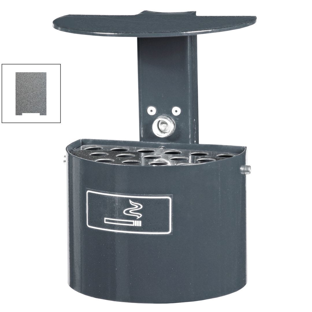 Halbrund-Ascher - 2 l - mit Haube - Wand- o. Pfostenmontage - Aschenbecher - anthrazitgrau