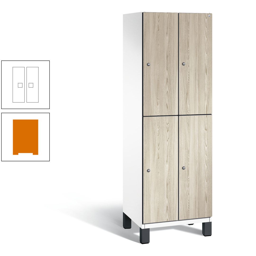Fächerschrank, Garderobenschrank, mit Füßen, 2 Abteile, 1.980 x 600 x 525 mm (HxBxT), Korpus anthrazitgrau, Tür Donau-Ahorn