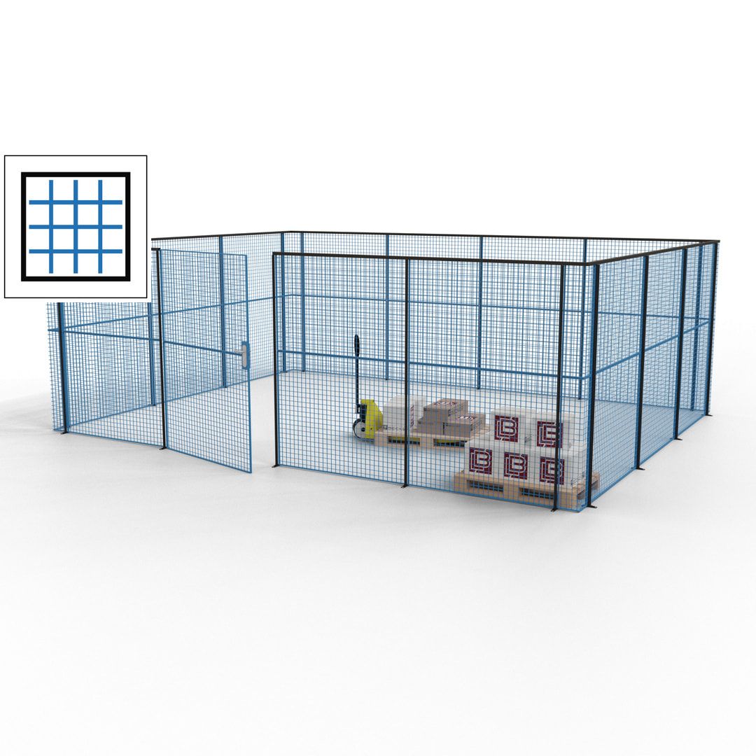 Maschinen Schutzgitter - Hallentrennwand - Sicherheitszaun - Tür - 21 m - 2.200 x 6.400 x 4.900 mm (HxBxT) - enzianblau