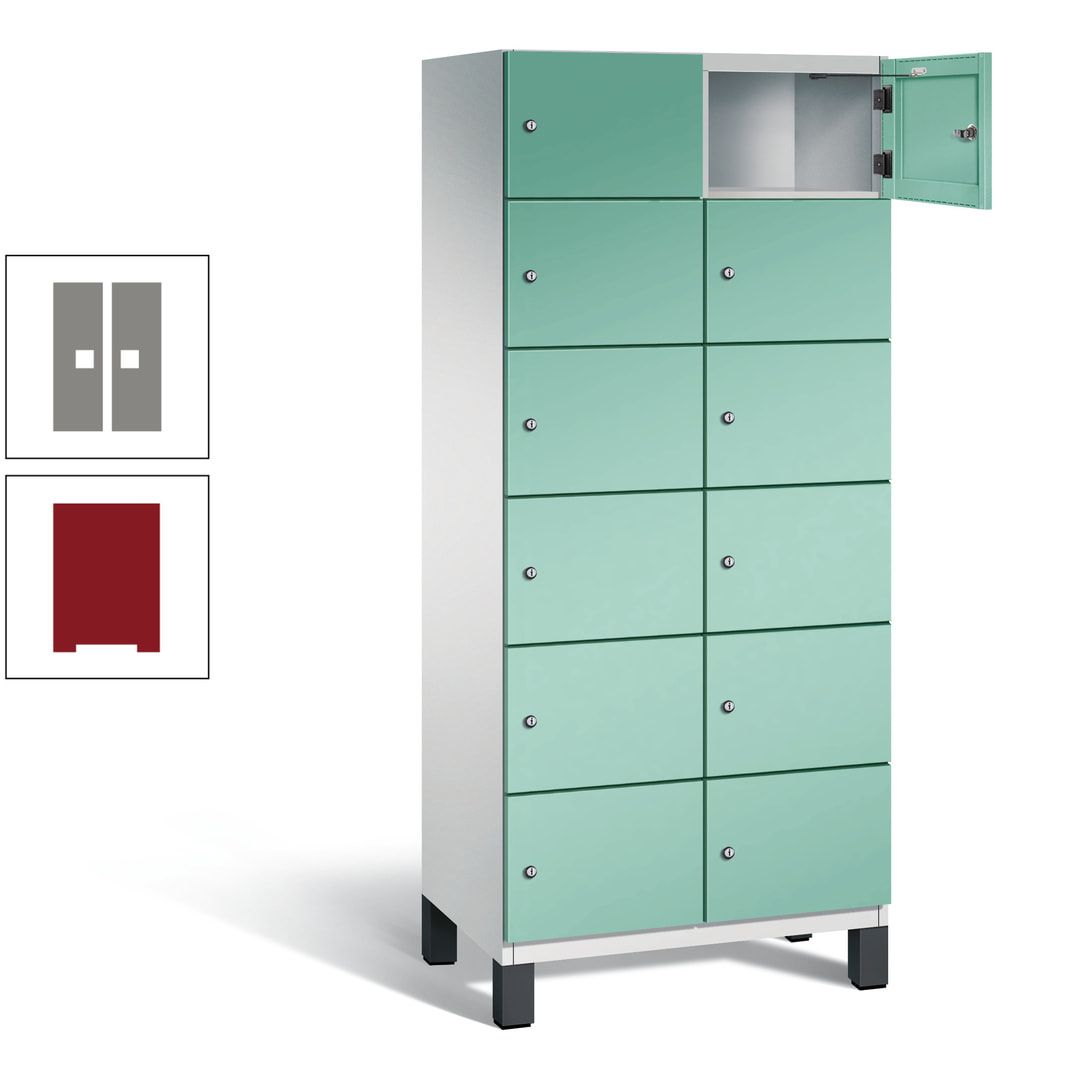 Fächerschrank, Stahlschrank, 12 Fächer, Türöffnungsbegrenzer, Füße, 1.980 x 800 x 525 mm (HxBxT), Korpus anthrazitgrau, Front anthrazitgrau