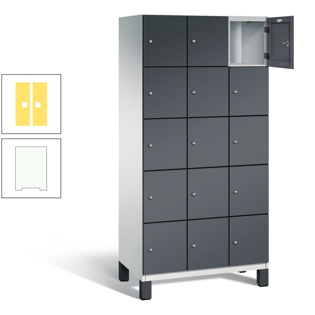 Fächerschrank, Stahlschrank, 15 Fächer, Türöffnungsbegrenzer, Füße, 1.980 x 900 x 525 mm (HxBxT), Korpus anthrazitgrau, Front anthrazitgrau