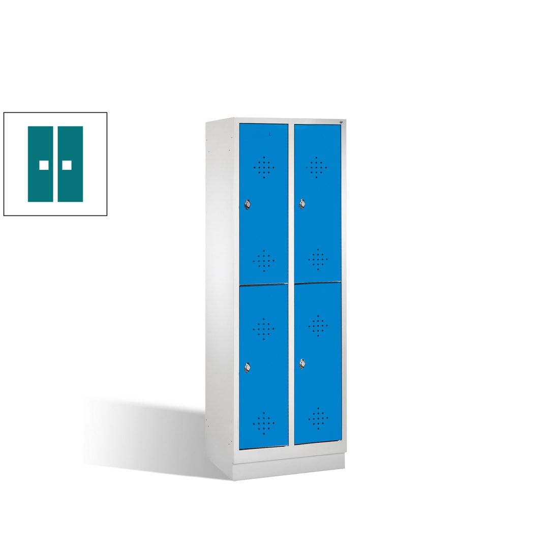 Garderobenschrank, 2 Abteile, 4 Fächer, 1.800 x 610 x 500 mm (HxBxT), Drehriegel, Sockel, Korpus anthrazitgrau, Türen anthrazitgrau