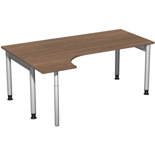 Eckschreibtisch, Ecke links, Füße einseitig verkürzt, 4-Fuß Pro, höhenverstellbar, 680-800 x 1.600 x 1.200 mm (HxBxT), Dekor Ahorn