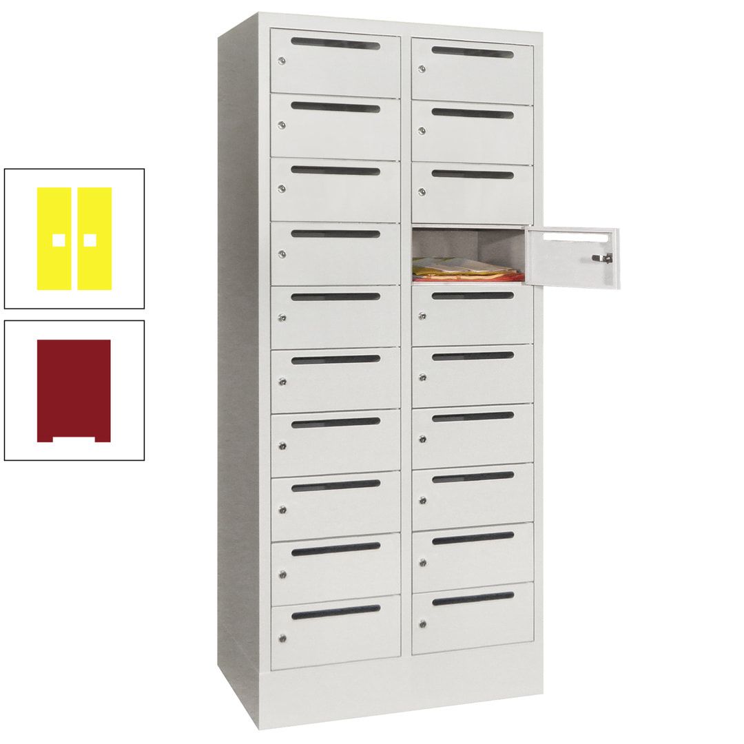 Postverteilerschrank, Schließfachschrank, 2 Abteile a 400 mm, 20 Fächer, 1.850 x 800 x 500 mm (HxBxT), Korpus anthrazitgrau, Front anthrazitgrau