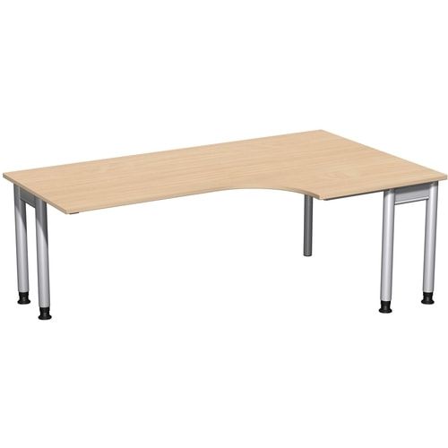 Eckschreibtisch, Eckteil 800 mm, rechts, Füße einseitig verkürzt, 4-Fuß Pro, höhenverstellbar, 680-800 x 1.600 x 1.200 mm (HxBxT), Dekor Ahorn
