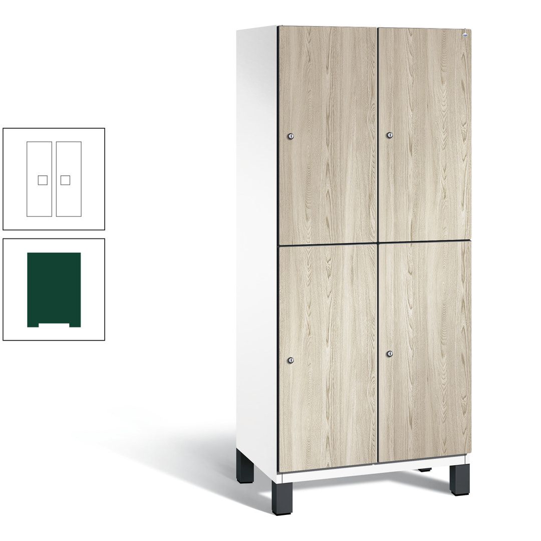 Fächerschrank, Garderobenschrank, mit Füßen, 2 Abteile, 1.980 x 800 x 525 mm (HxBxT), Korpus anthrazitgrau, Tür Donau-Ahorn