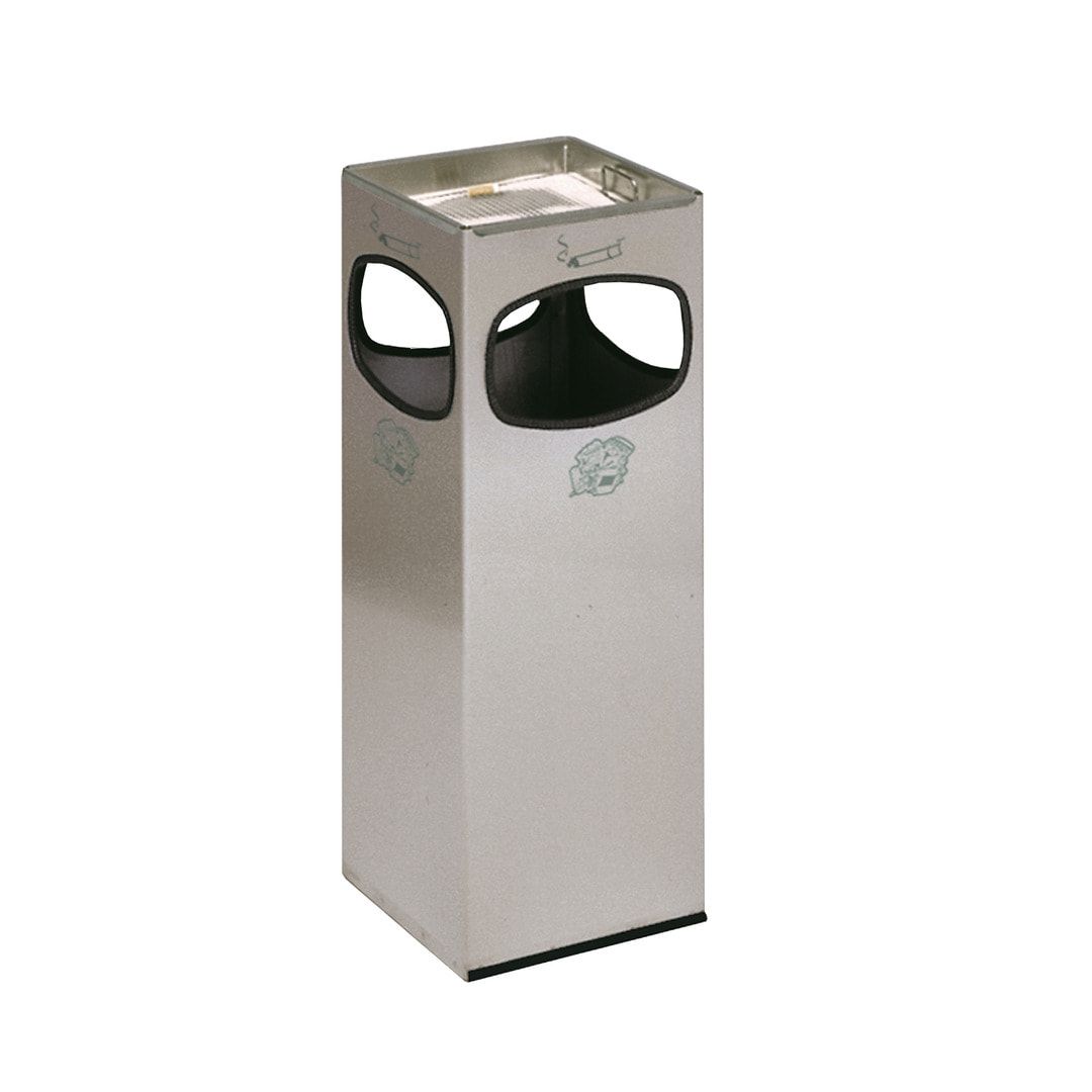 Abfalleimer mit Ascher - Volumen 29 l - eckig - 660 x 250 x 250 mm (HxBxT) - Edelstahl