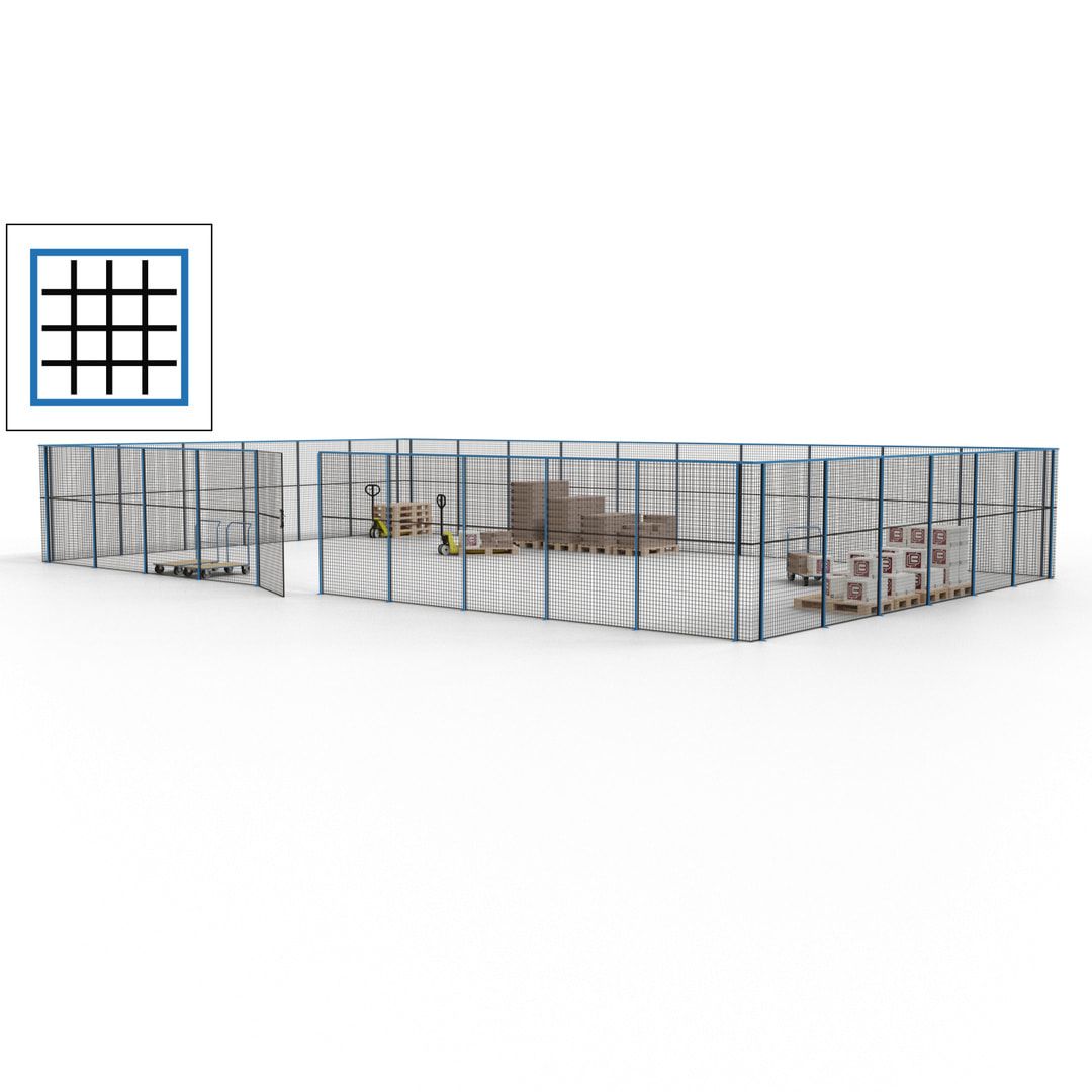 Maschinen Schutzgitter - Hallentrennwand - Sicherheitszaun - Tür - 48 m - 2.200 x 15.400 x 9.400 mm (HxBxT) - enzianblau