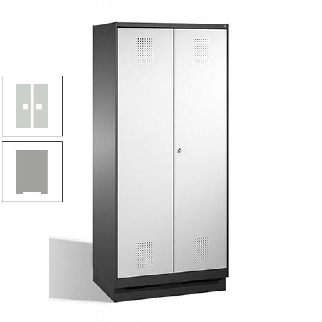 Doppel-Spind, Doppeltüren, Garderobenschrank mit Sockel, 2 Abteile a 400 mm, Korpus anthrazitgrau, Tür anthrazitgrau, 1.800 x 800 x 500 mm (HxBxT)