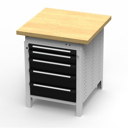 OTTOKIND Werkbank - Arbeitsplatte bündig - 850 x 605 x 750 mm (HxBxT) - 5 Schubladen - lichtgrau