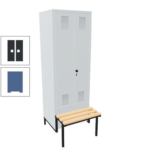Doppel-Spind, Garderobenschrank, Buche Sitzbank integriert, 2 Abteile a 400 mm, Korpus anthrazitgrau, Tür anthrazitgrau, 1.850 x 800 x 815 mm (HxBxT)