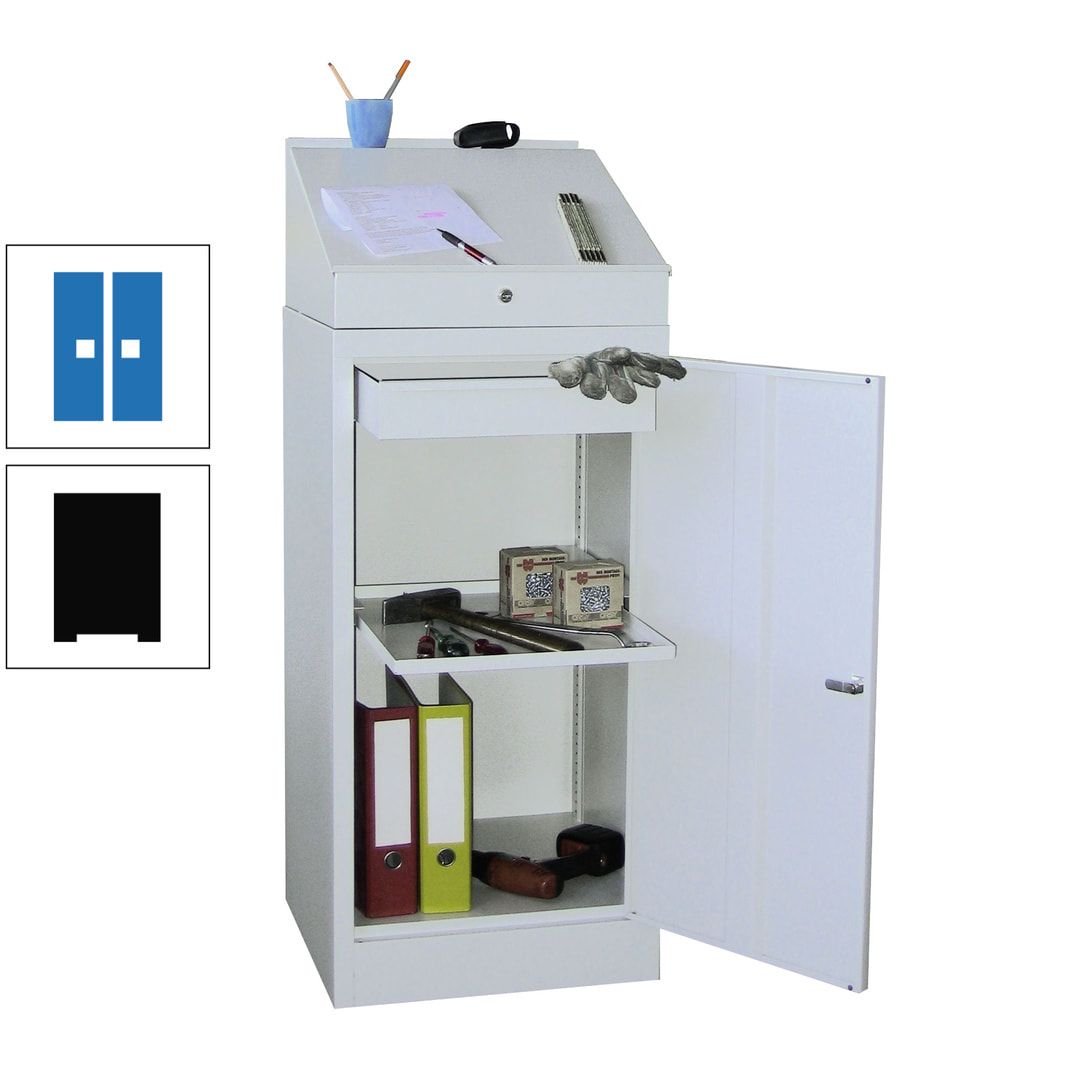 Stehpult mit Schrank - Vollblechtür - Zylinderschloss - 1 Einlegeboden, 1 Schublade - 1.270x500x500 mm (HxBxT) - anthrazitgrau