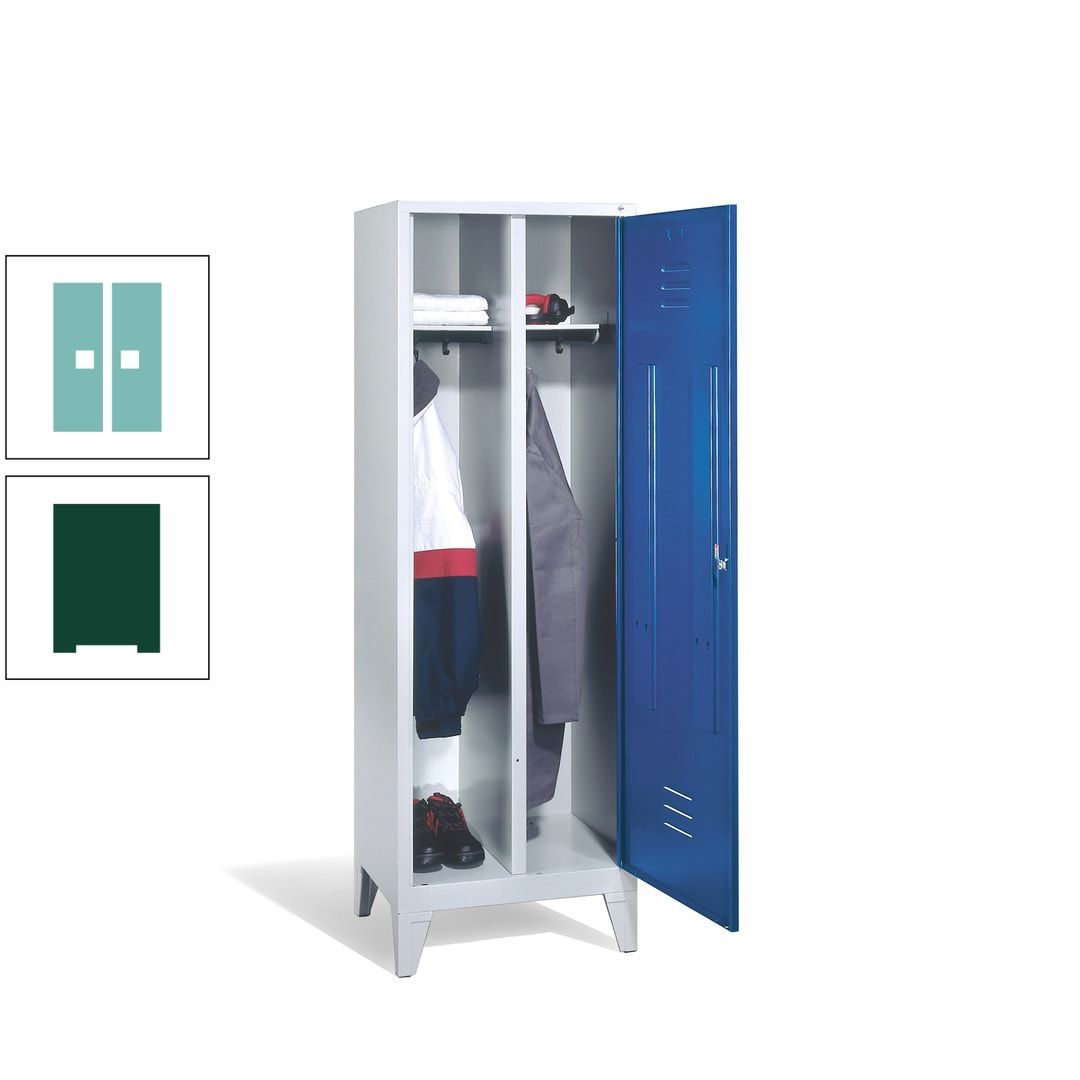 Doppel-Spind mit Großtür, Garderobenschrank mit Füßen, 2 Abteile a 300 mm, Korpus anthrazitgrau, Tür anthrazitgrau, 1.850 x 610 x 500 mm (HxBxT)