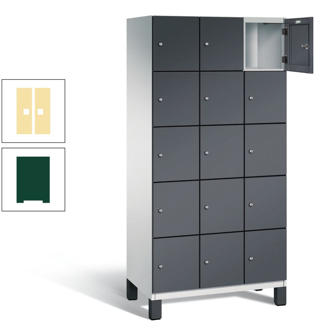 Fächerschrank, Stahlschrank, 15 Fächer, Türöffnungsbegrenzer, Füße, 1.980 x 900 x 525 mm (HxBxT), Korpus anthrazitgrau, Front anthrazitgrau