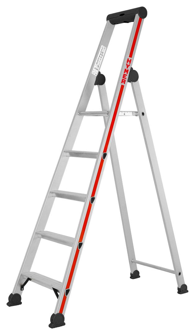 Einseitige Stufenstehleiter - zuklappbare Ablageschale mit Eimerhaken - rutschfester Stand - Aluleiter - 1.370 mm