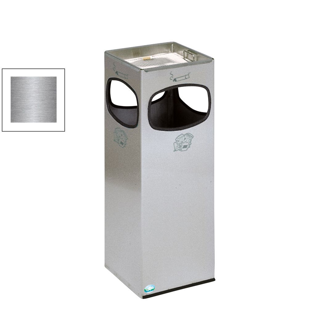 Abfalleimer mit Ascher - Volumen 29 l - eckig - 660 x 250 x 250 mm (HxBxT) - Antik-silber