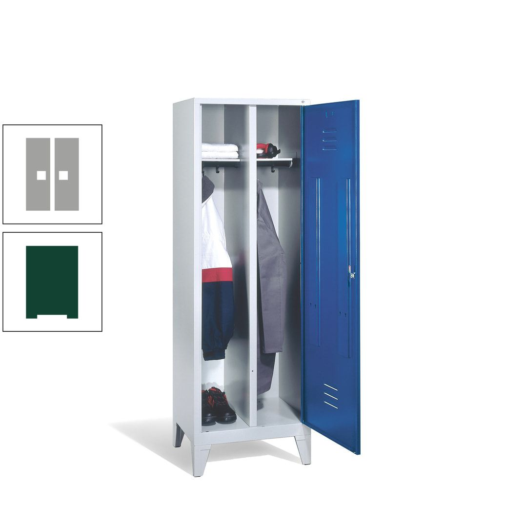Doppel-Spind mit Großtür, Garderobenschrank mit Füßen, 2 Abteile a 300 mm, Korpus anthrazitgrau, Tür anthrazitgrau, 1.850 x 610 x 500 mm (HxBxT)