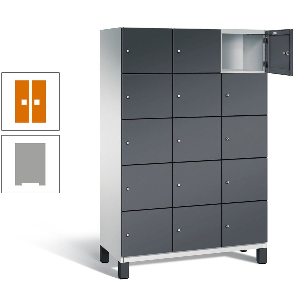 Fächerschrank, Stahlschrank, 15 Fächer, Türöffnungsbegrenzer, Füße, 1.980 x 1.200 x 525 mm (HxBxT), Korpus anthrazitgrau, Front anthrazitgrau