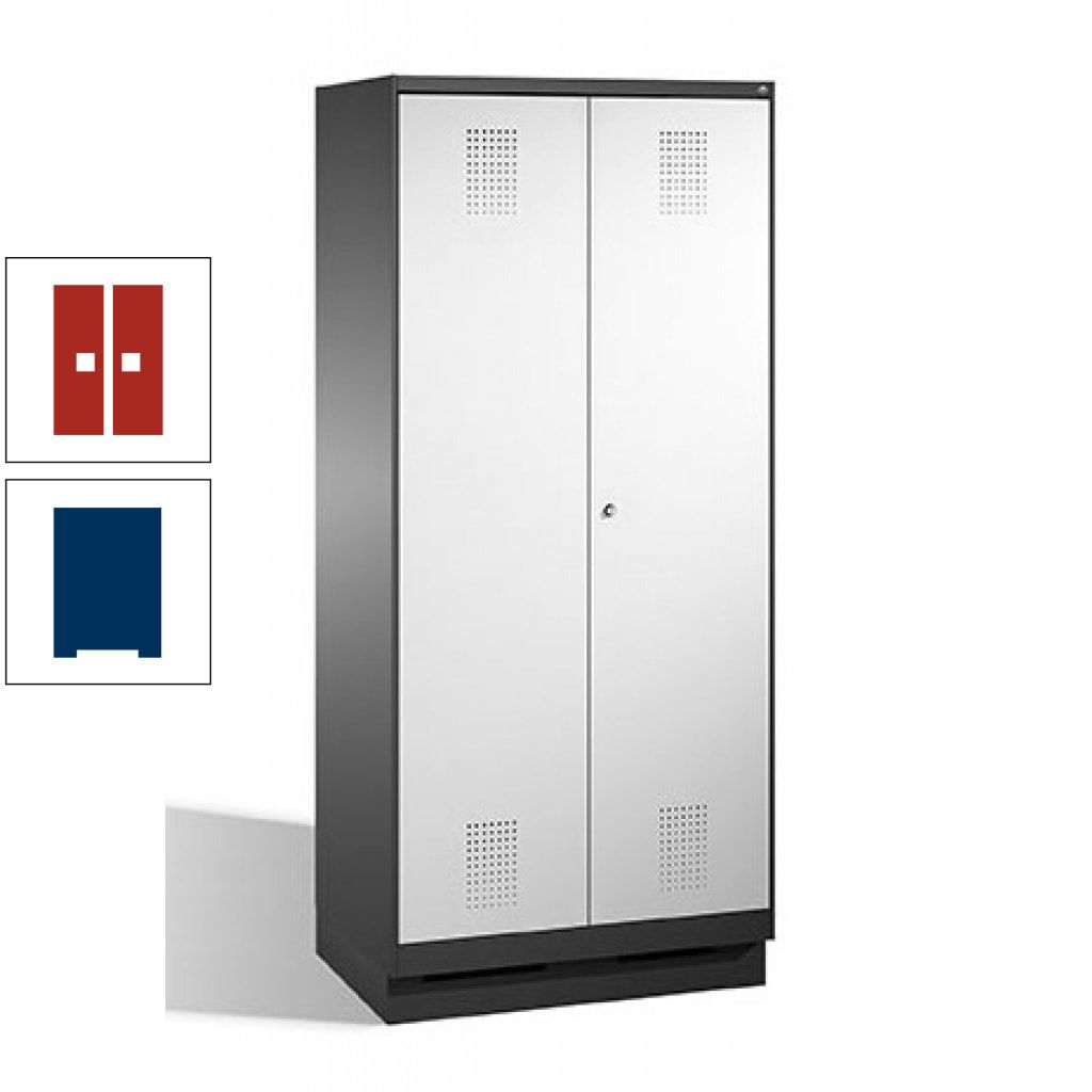 Doppel-Spind, Doppeltüren, Garderobenschrank mit Sockel, 2 Abteile a 400 mm, Korpus anthrazitgrau, Tür anthrazitgrau, 1.800 x 800 x 500 mm (HxBxT)