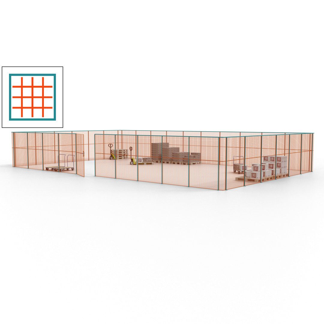 Maschinen Schutzgitter - Hallentrennwand - Sicherheitszaun - Tür - 48 m - 2.200 x 15.400 x 9.400 mm (HxBxT) - enzianblau