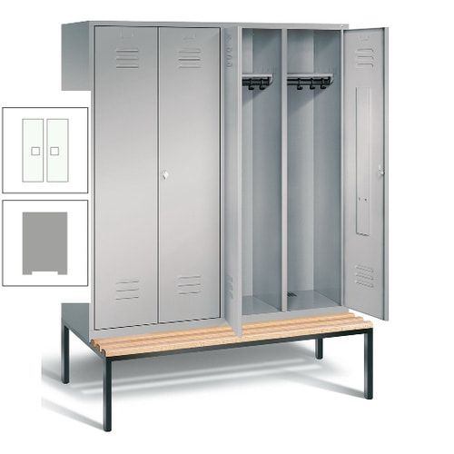 Doppel-Spindschrank, Buche Sitzbank untergebaut, 4 Abteile a 400 mm, Korpus lichtgrau, Tür anthrazitgrau, 2.090 x 1.590 x 815 mm (HxBxT)