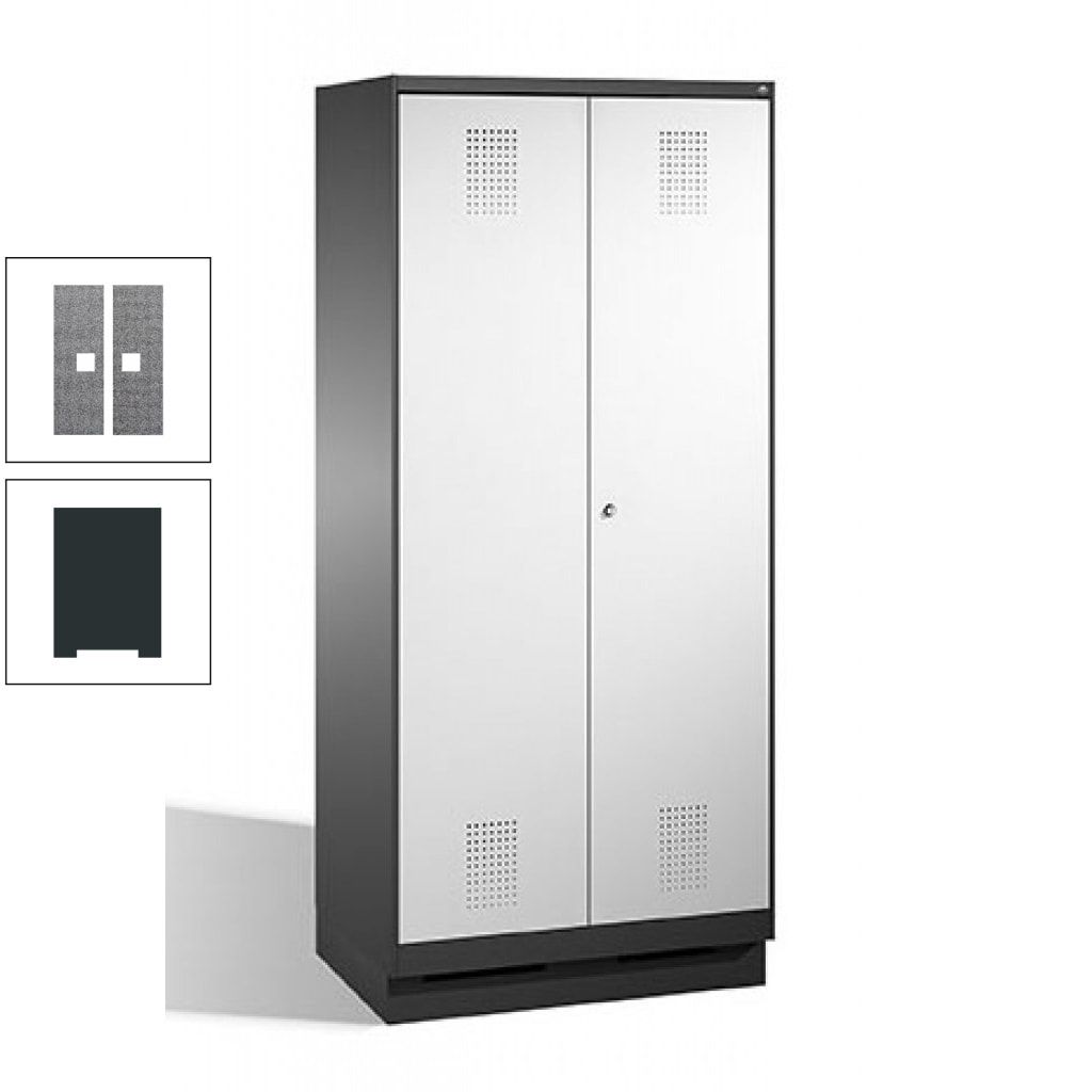 Doppel-Spind, Doppeltüren, Garderobenschrank mit Sockel, 2 Abteile a 400 mm, Korpus anthrazitgrau, Tür anthrazitgrau, 1.800 x 800 x 500 mm (HxBxT)