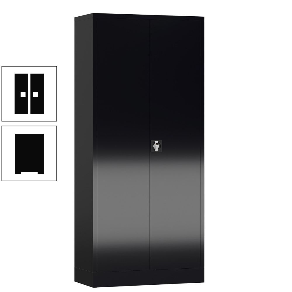 Aktenschrank, Büroschrank, abschließbar, Flügeltüren, 4 Fachböden, 1.800 x 800 x 380 mm (HxBxT), Stahl, Korpus und Türen lichtgrau