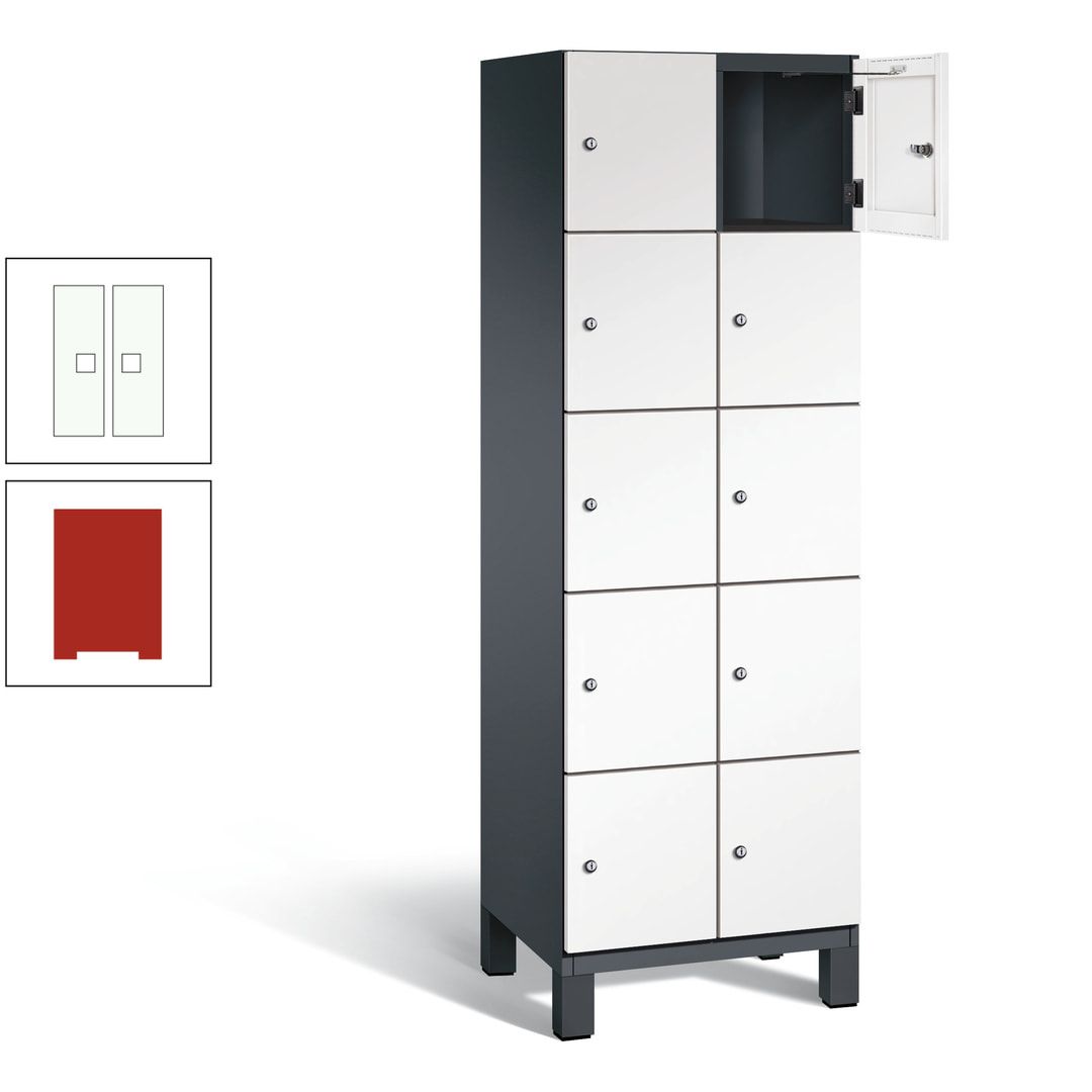 Fächerschrank, Stahlschrank, 10 Fächer, Türöffnungsbegrenzer, Füße, 1.980 x 600 x 525 mm (HxBxT), Korpus anthrazitgrau, Front anthrazitgrau