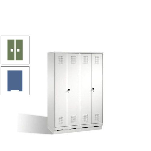 Doppel-Spind, Doppeltüren, Garderobenschrank mit Sockel, 4 Abteile a 300 mm, Korpus anthrazitgrau, Tür anthrazitgrau, 1.800 x 1.200 x 500 mm (HxBxT)