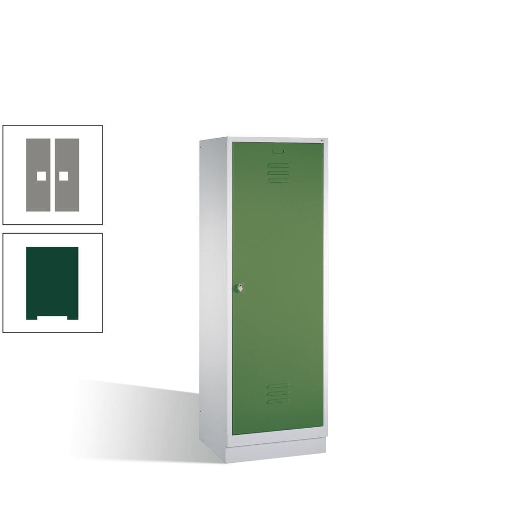 Doppel-Spind mit Großtür, Garderobenschrank mit Sockel, 2 Abteile a 300 mm, Korpus anthrazitgrau, Tür anthrazitgrau, 1.800 x 610 x 500 mm (HxBxT)