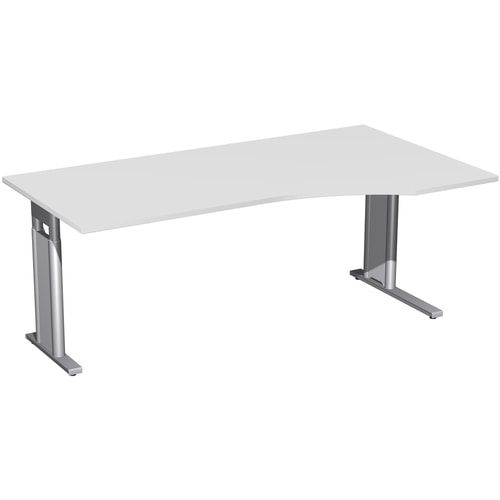 Eckschreibtisch, Ecke rechts, Füße einseitig verkürzt, C-Fuß Pro, höhenverstellbar, 680-820 x 1.600 x 1.000 mm (HxBxT), Gestell silber, Dekor Ahorn