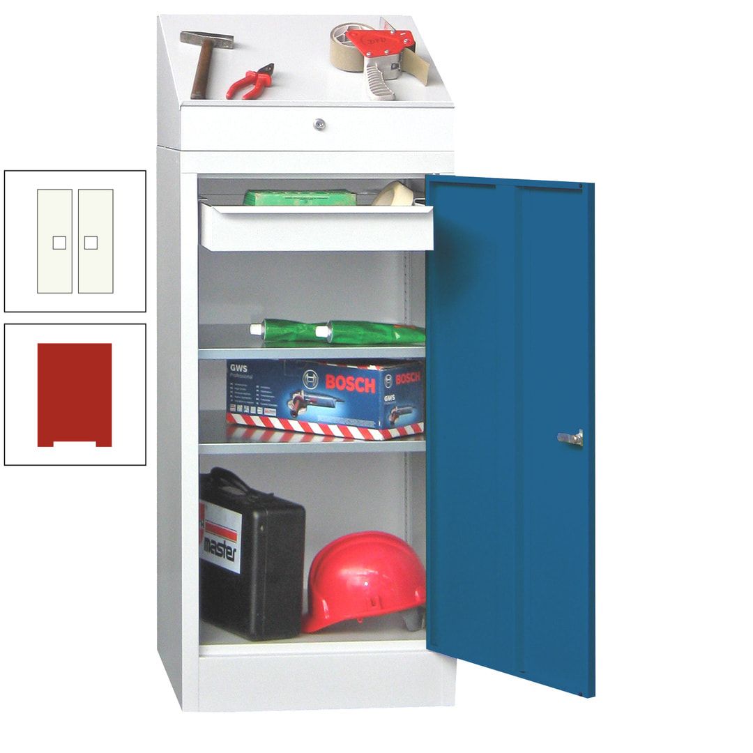Stehpult mit Schrank - Vollblechtür - 1 Einlegeboden, 1 Ausziehboden, 1 Schublade - 1.270x500x500 mm (HxBxT) - anthrazitgrau