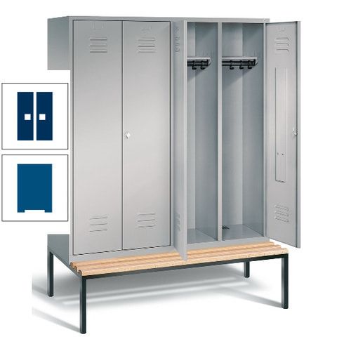 Doppel-Spindschrank, Buche Sitzbank untergebaut, 4 Abteile a 400 mm, Korpus lichtgrau, Tür anthrazitgrau, 2.090 x 1.590 x 815 mm (HxBxT)