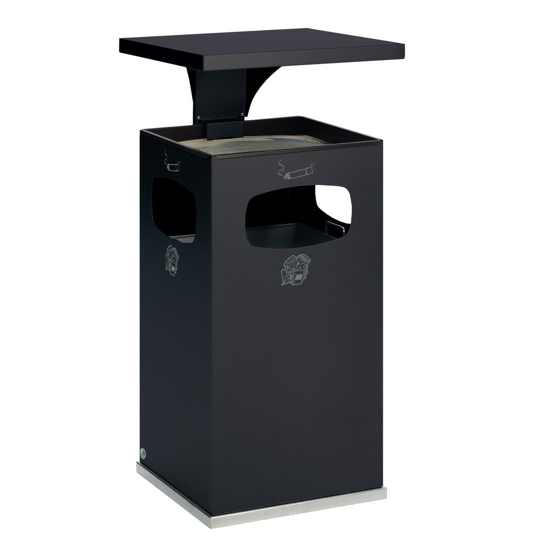 Abfallsammler mit Ascher und Dach - eckig - Volumen 72 l - 955 x 500 x 500 mm (HxBxT) - Antik silber