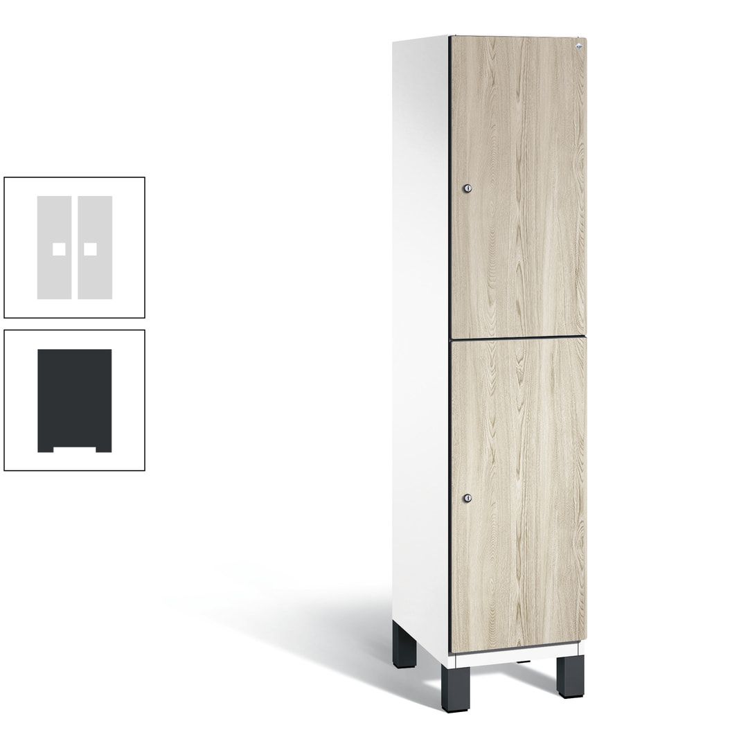 Fächerschrank, Garderobenschrank, mit Füßen, 1 Abteile, 1.980 x 400 x 525 mm (HxBxT), Korpus anthrazitgrau, Tür Donau-Ahorn