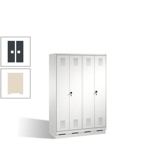 Doppel-Spind, Doppeltüren, Garderobenschrank mit Sockel, 4 Abteile a 300 mm, Korpus anthrazitgrau, Tür anthrazitgrau, 1.800 x 1.200 x 500 mm (HxBxT)