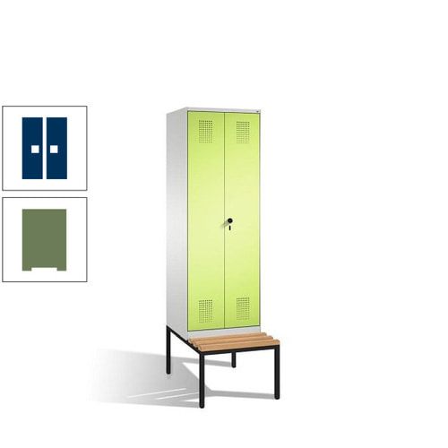 Doppel-Spind, Garderobenschrank, Buche Sitzbank untergebaut, 2 Abteile a 300 mm, Korpus anthrazitgrau, Tür anthrazitgrau, 2.090 x 600 x 815 mm (HxBxT)