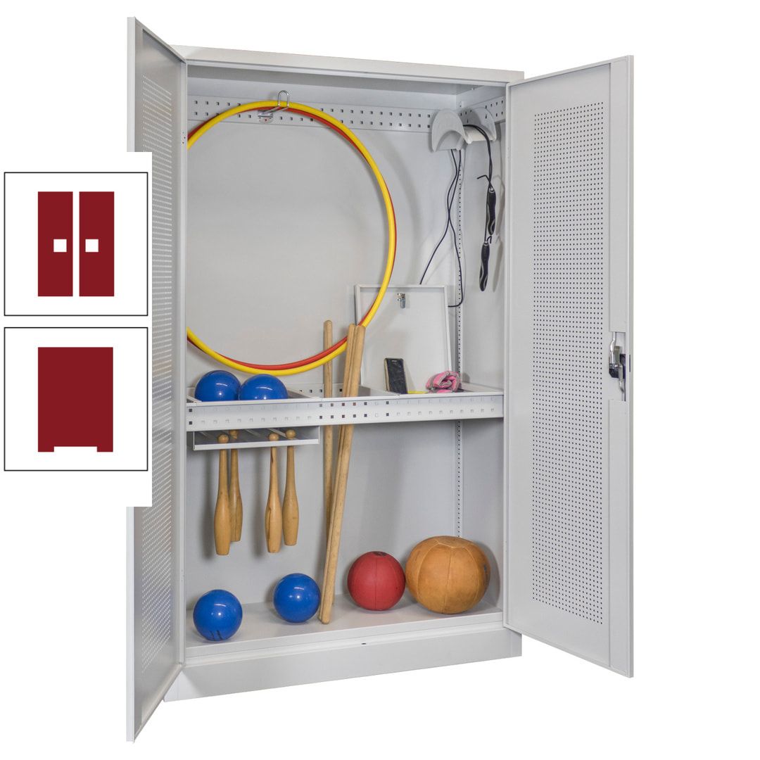 Sportschrank - Lochfeldtüren - Variante 1 - 1.950x1.200x500 mm (HxBxT) - anthrazitgrau