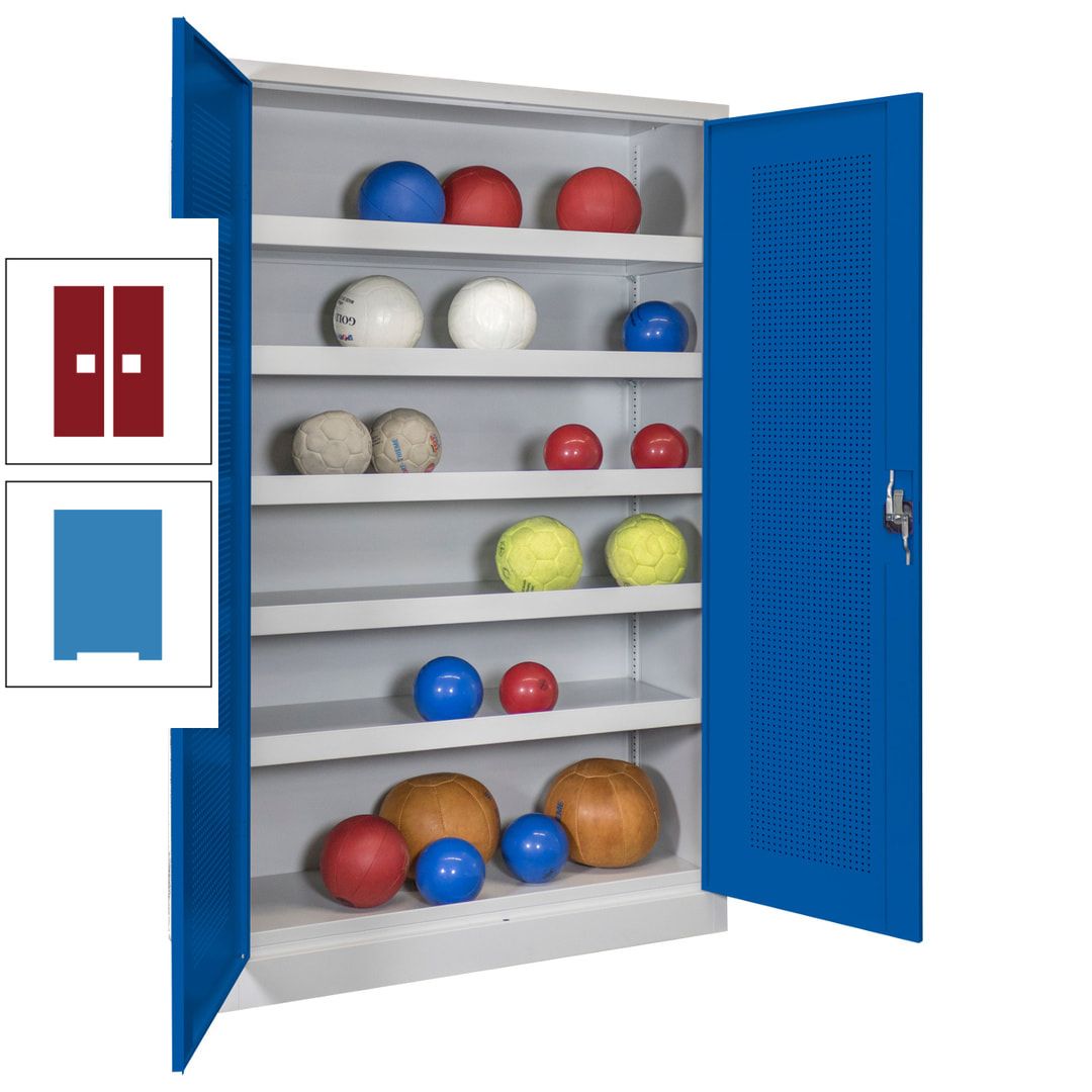 Ballschrank - Lochfeldtüren - 5 Böden - 1.950x1.200x500 mm (HxBxT) - anthrazitgrau