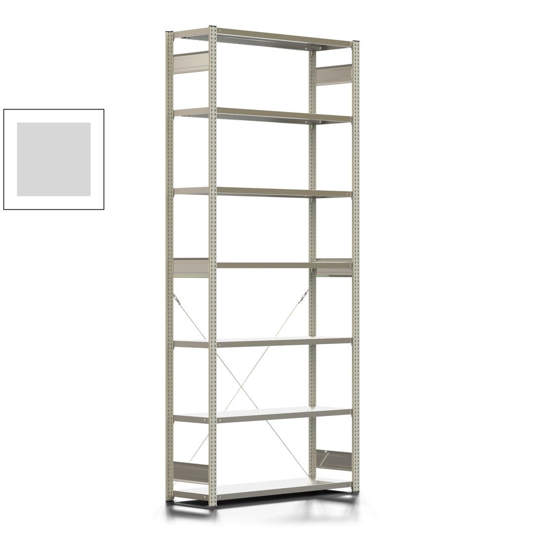 Fachbodenregal mit Tiefenriegel - 350 kg - 3.000 x 1.285 x 426 mm (HxBxT) - Anbauregal - 7 Böden - enzianblau - Lagerregal - Steckregal BERT