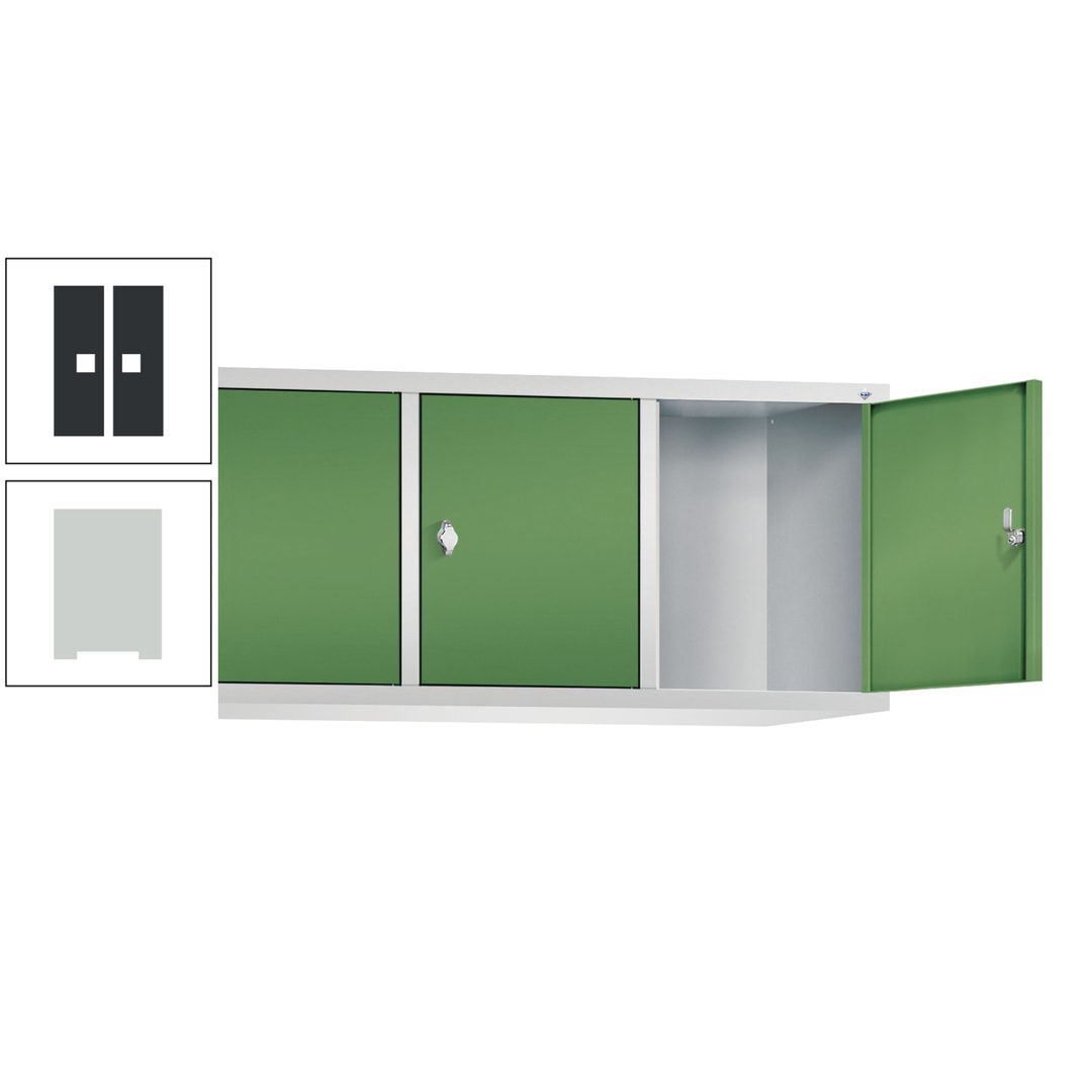 Aufsatzschrank für Spinde und Schließfachschränke, 3 Abteile, Korpus anthrazitgrau, Türen anthrazitgrau, 500 x 1.200 x 500 mm (HxBxT), Stahlschrank