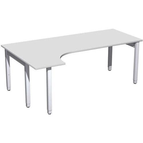 Eckschreibtisch, Ecke links, Füße einseitig verkürzt, 4-Fuß Quadrat Pro, höhenverstellbar, 680-800 x 1.600 x 1.200 mm (HxBxT), Dekor Ahorn