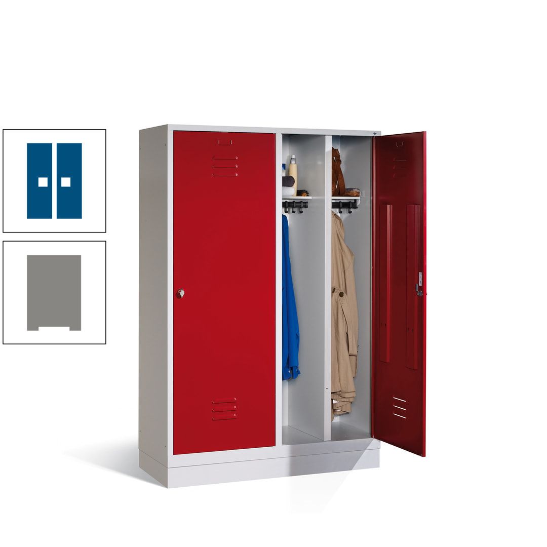 Doppel-Spind mit Großtüren, Garderobenschrank mit Sockel, 4 Abteile a 300 mm, Korpus anthrazitgrau, Tür anthrazitgrau, 1.800 x 1.190 x 500 mm (HxBxT)