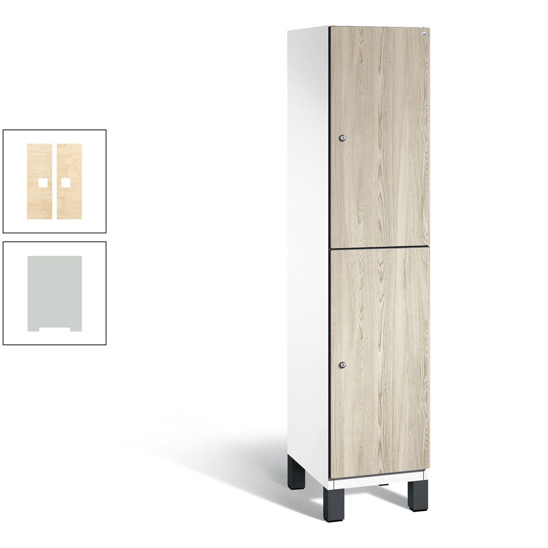 Fächerschrank, Garderobenschrank, mit Füßen, 1 Abteile, 1.980 x 400 x 525 mm (HxBxT), Korpus anthrazitgrau, Tür Donau-Ahorn