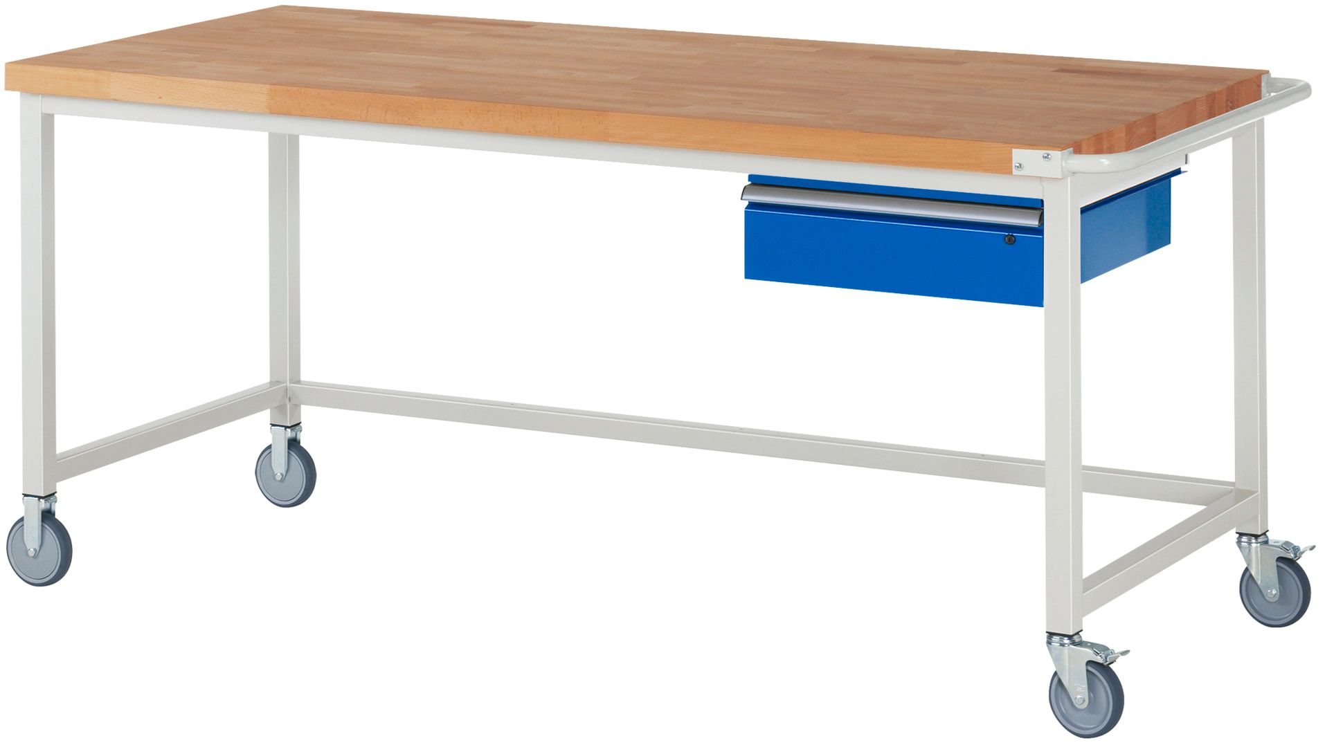 Mobile Werkbank mit 1 Schublade - 150:1 - höhenverstellbar 880-1.080 mm - 2.000 x 900 mm (BxT) - 450 kg - Buche - Anthrazitgrau