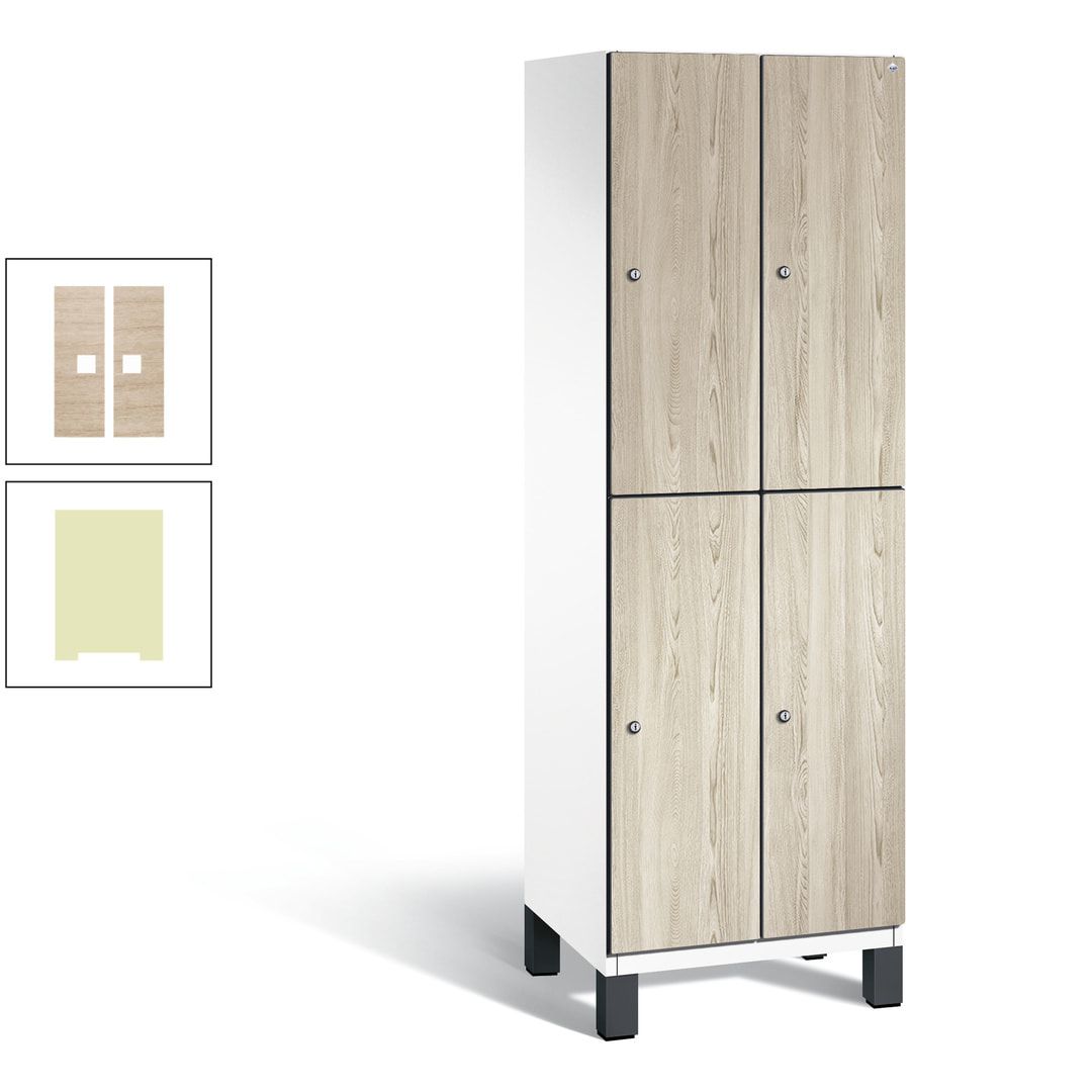Fächerschrank, Garderobenschrank, mit Füßen, 2 Abteile, 1.980 x 600 x 525 mm (HxBxT), Korpus anthrazitgrau, Tür Donau-Ahorn