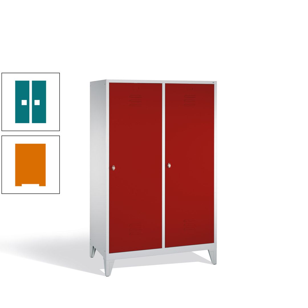 Doppel-Spind mit 2 Großtüren, Garderobenschrank mit Füßen, 4 Abteile a 300 mm, Korpus anthrazitgrau, Tür anthrazitgrau, 1.850 x 1.190 x 500 mm (HxBxT)