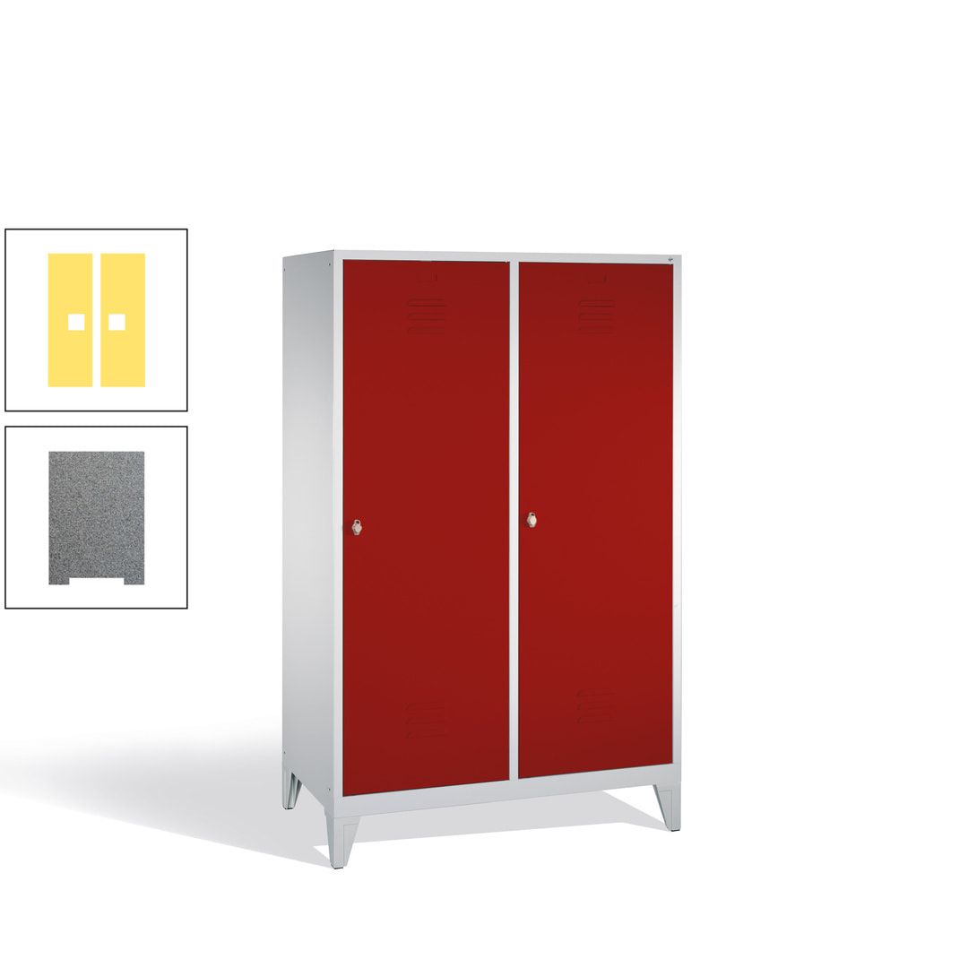 Doppel-Spind mit 2 Großtüren, Garderobenschrank mit Füßen, 4 Abteile a 300 mm, Korpus anthrazitgrau, Tür anthrazitgrau, 1.850 x 1.190 x 500 mm (HxBxT)