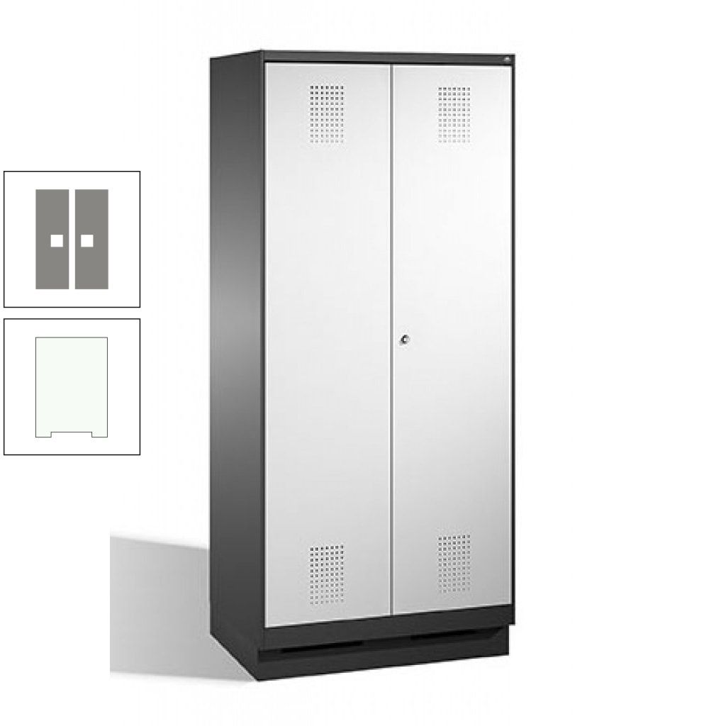 Doppel-Spind, Doppeltüren, Garderobenschrank mit Sockel, 2 Abteile a 400 mm, Korpus anthrazitgrau, Tür anthrazitgrau, 1.800 x 800 x 500 mm (HxBxT)