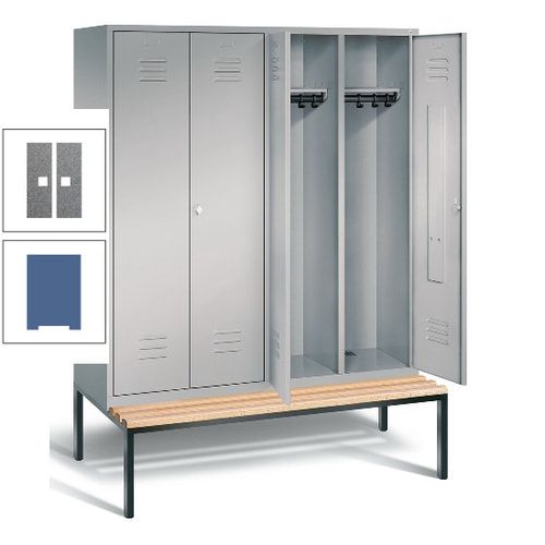 Doppel-Spindschrank, Buche Sitzbank untergebaut, 4 Abteile a 400 mm, Korpus lichtgrau, Tür anthrazitgrau, 2.090 x 1.590 x 815 mm (HxBxT)